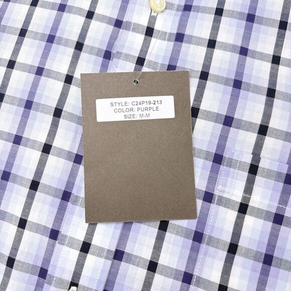 Thomas‎ Dean Short Sleeve Button Up Shirt Men’s Size Medium Purple Plaid Career - Picture 7 of 10